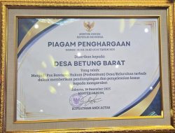 Bangga!! Betung Barat Satu-satunya Desa di Sumsel Mendapat Penghargaan dari Kemenkum RI