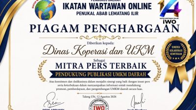 Dukung Penuh Ekonomi Kerakyatan, Dinas Koperasi dan UKM PALI Sabet Penghargaan Mitra Pers Terbaik dari IWO